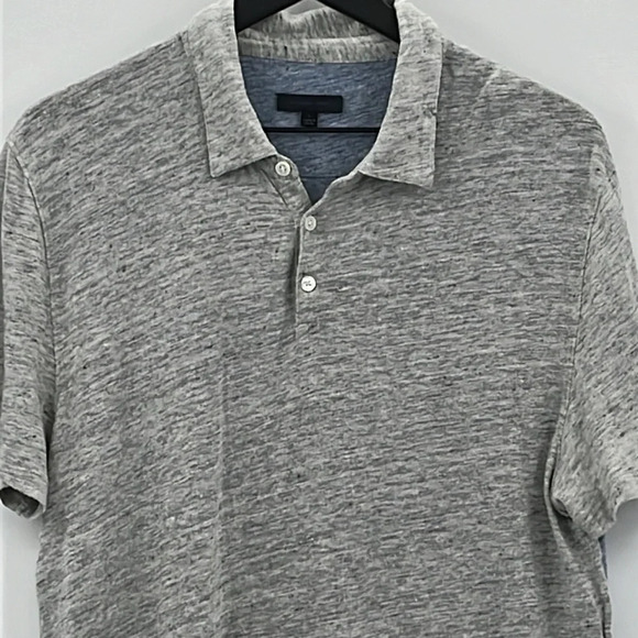 Zachary Prell Calluna Tonal Colorblock Linen Polo Shirt in Gray & Blue - Large - Picture 2 of 5